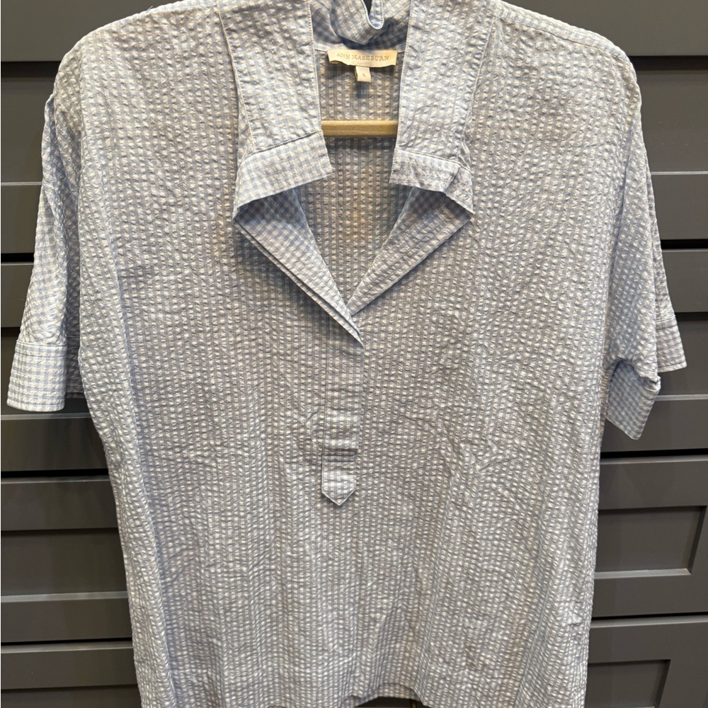 ANN MASHBURN Light Blue Textured Casual Shirt